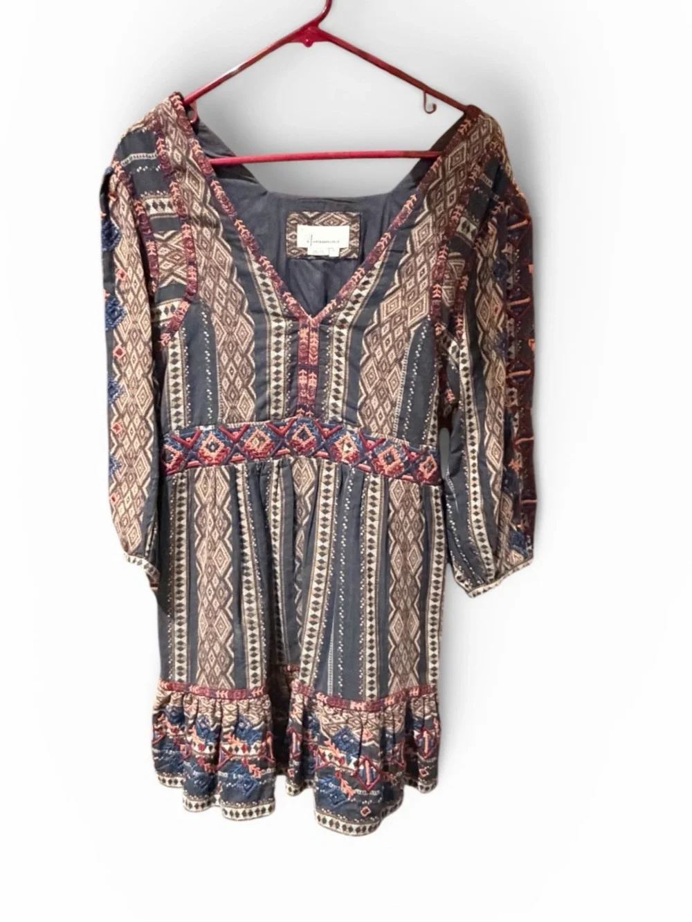 Anthropologie Navy Multi-Print V-Neck Embroidered Tunic Dress - Picture 4 of 9